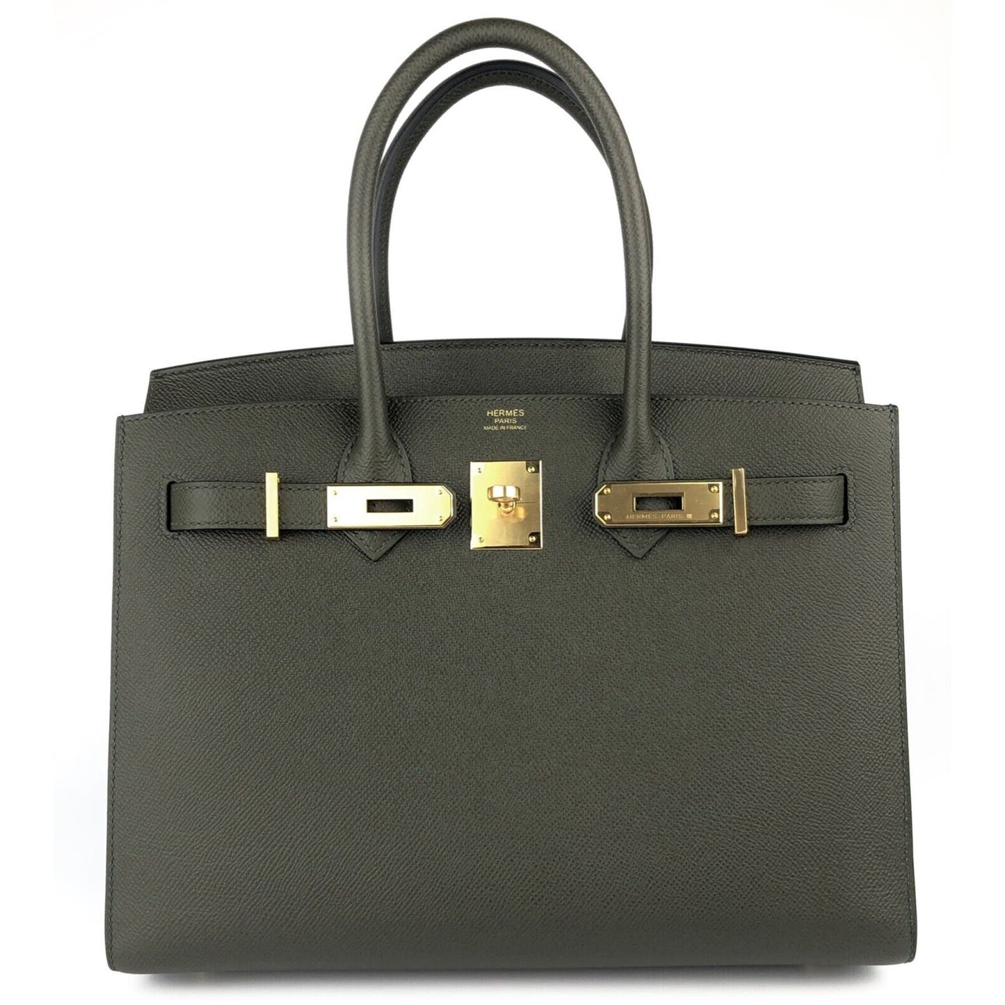 Hermes Birkin 30 Sellier Vert de Gris Green Gray Epsom Leather Gold Hardwar