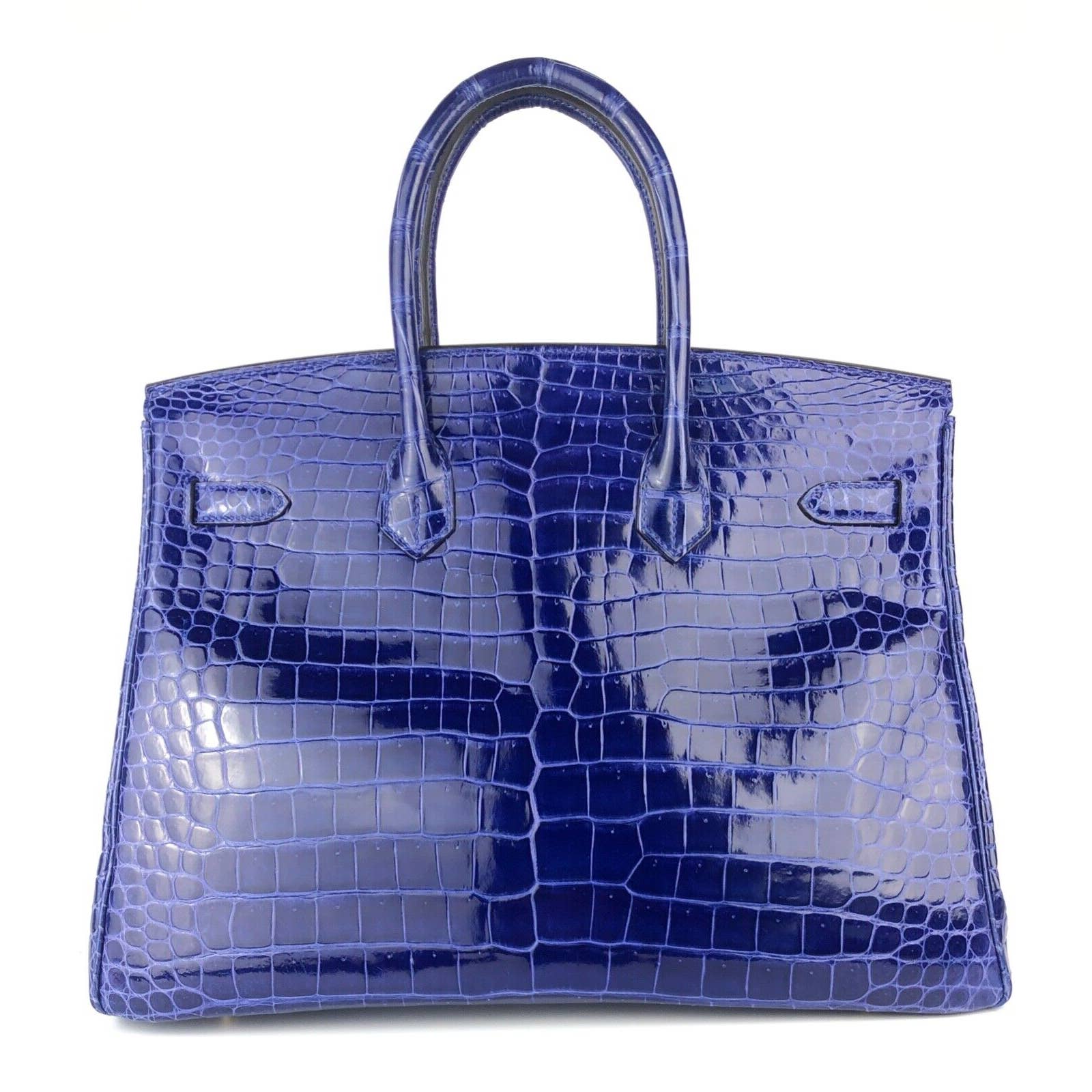Hermès Crocodile Porosus Birkin 35 - Blue Handle Bags, Handbags - HER505825