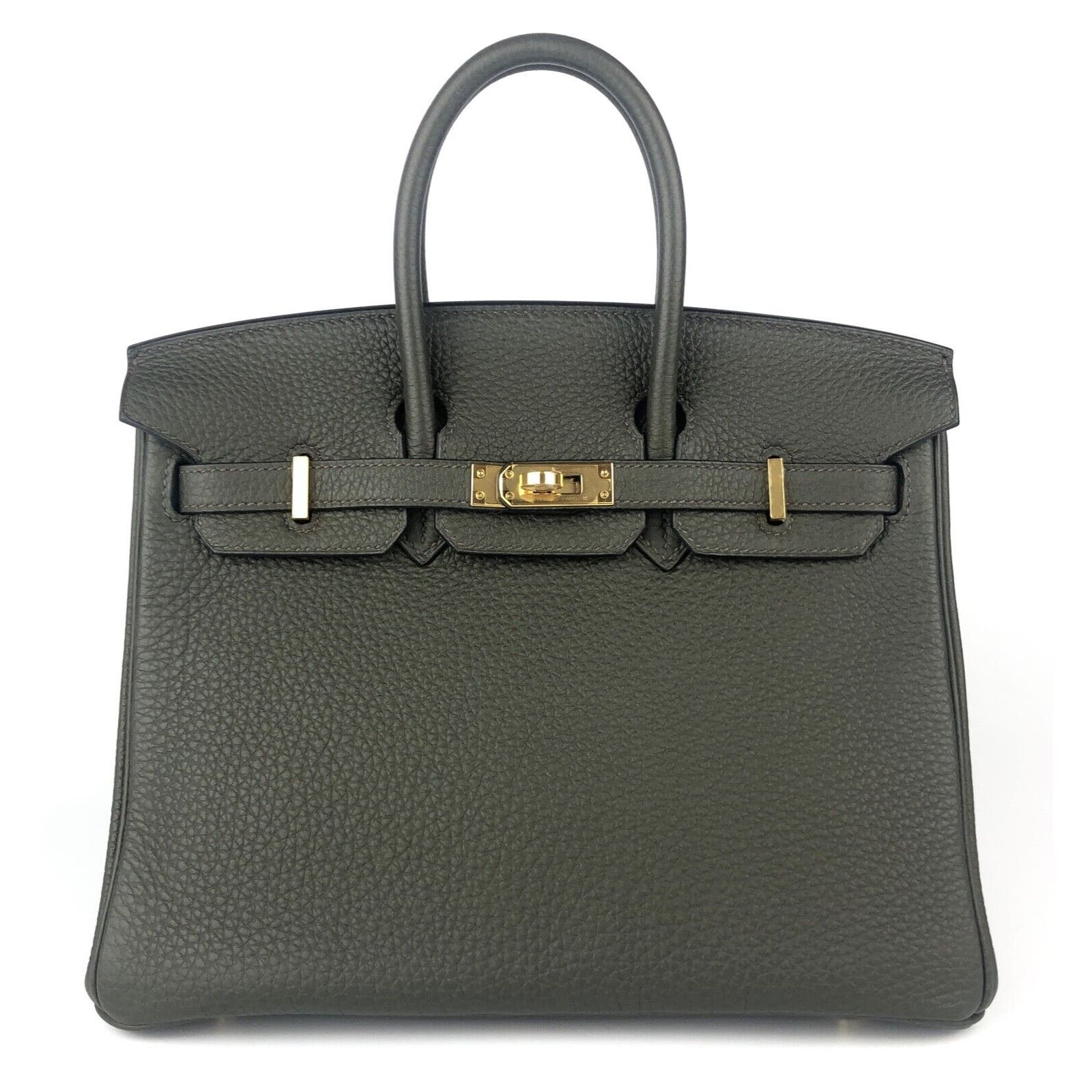 Hermes Birkin 25 Vert de Gris Green Gray Leather Gold Hardware Handbag