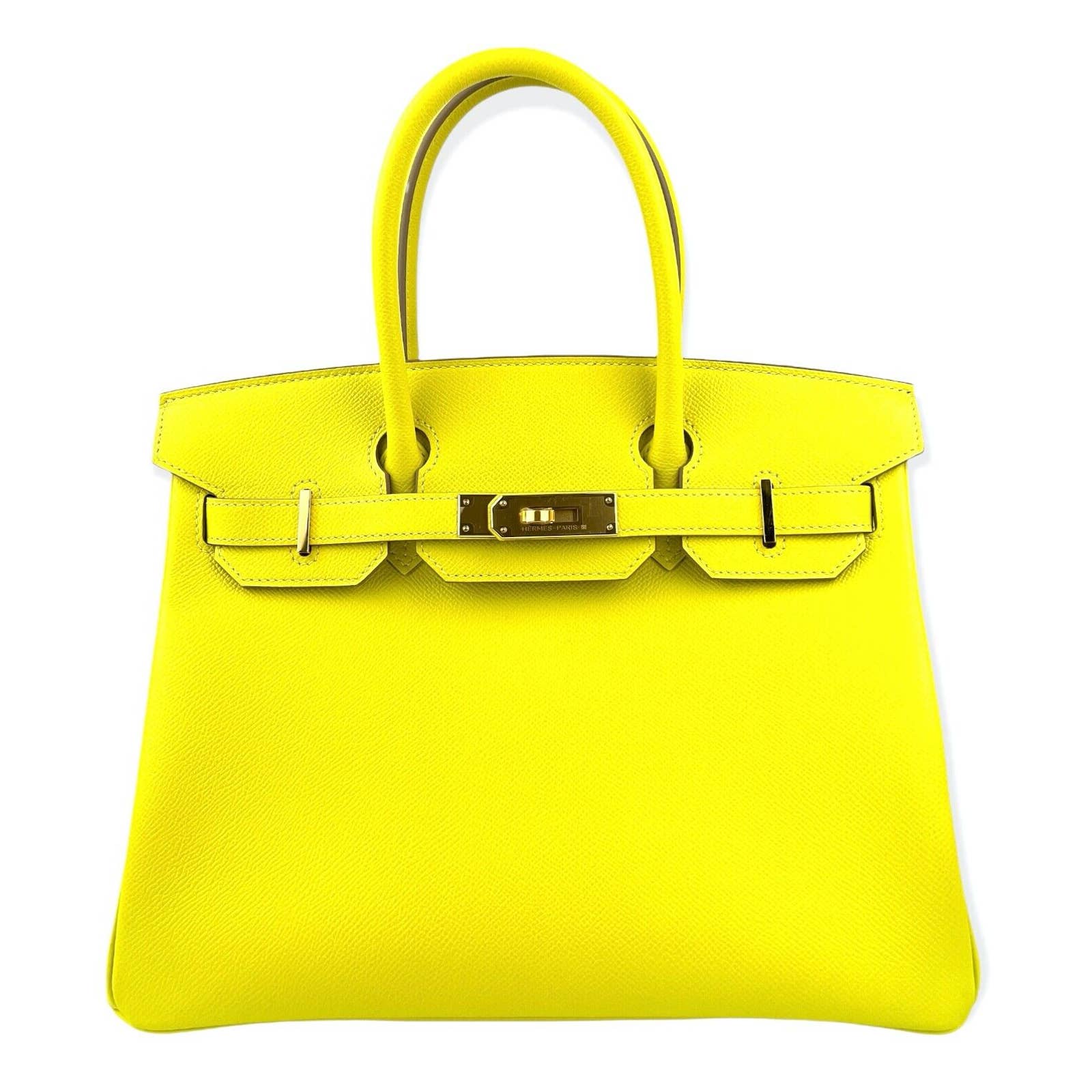 Hermes Birkin 30 Lime Yellow Epsom Leather Gold Hardware Bag