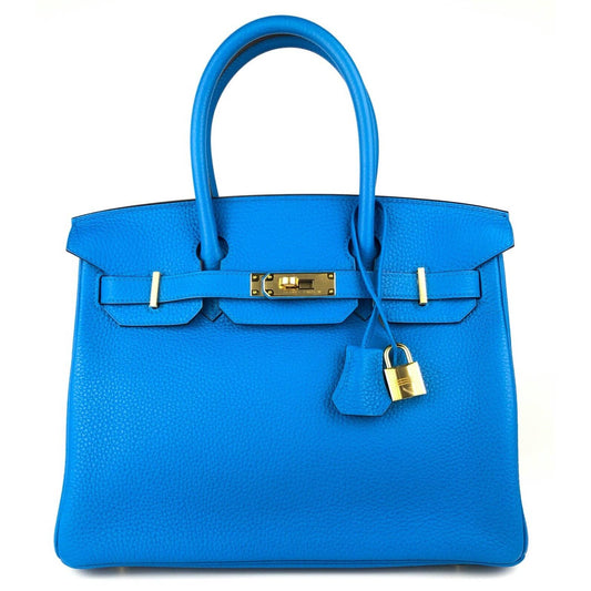 Hermes Birkin 30 Blue Zanzibar Togo Leather Bag Gold Hardware