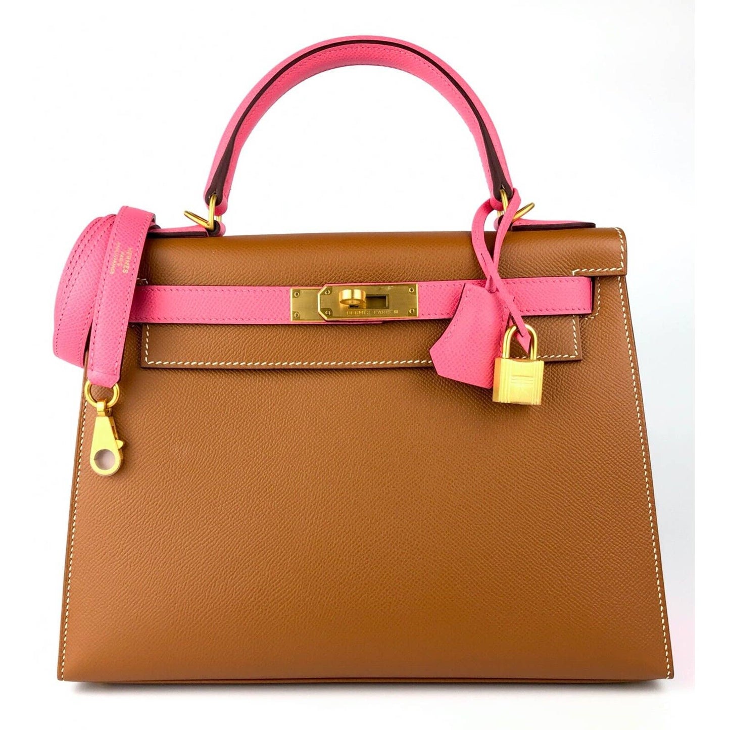 Hermes Kelly 28 Sellier Special Order Gold Rose Azalee Pink Epsom Brushed Gold