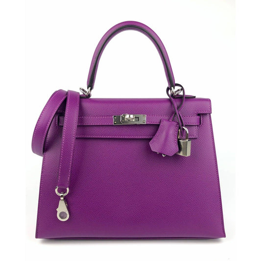 Hermes Kelly 25 Sellier Anemone Purple Epsom Leather Palladium Hardware