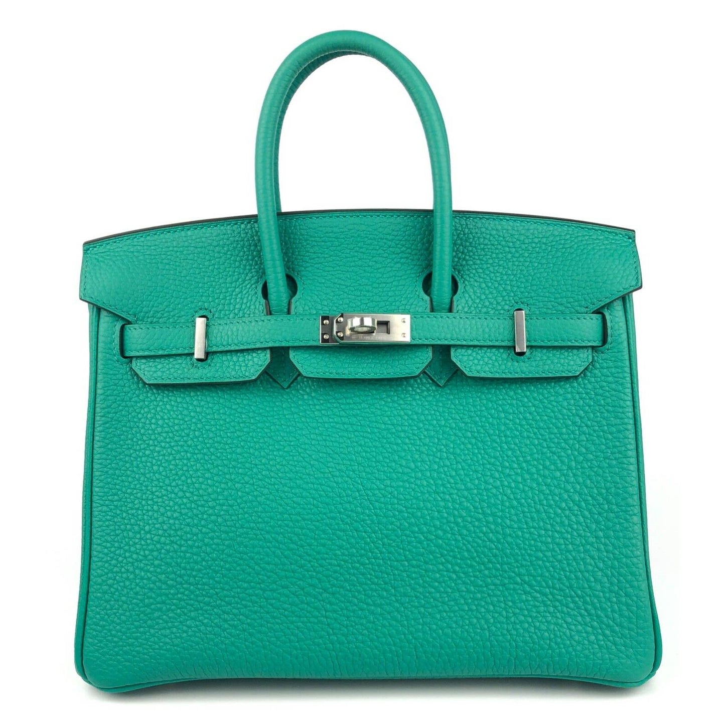 Hermes Birkin 25 Vert Verone Green Leather Palladium Hardware Handbag Bag