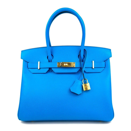 Hermes Birkin 30 Blue Frida Epsom Leather Bag Gold Hardware