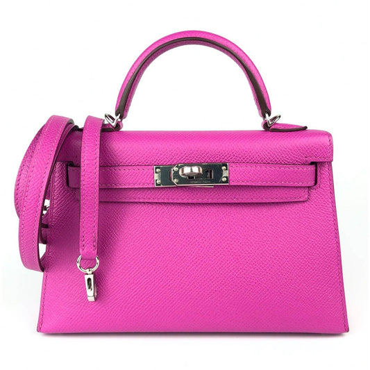 Hermes Kelly Mini 20 Magnolia Pink Purple Epsom Leather Palladium Hardware