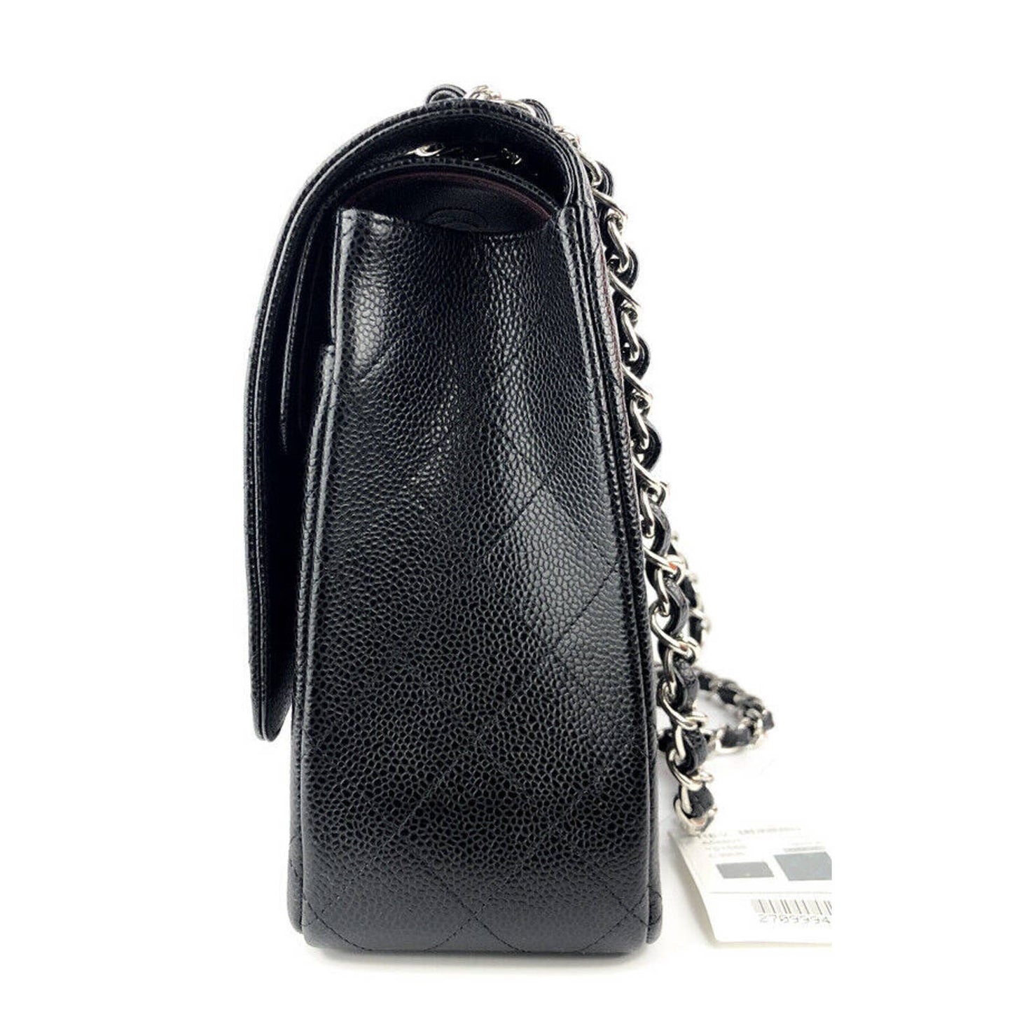 CHANEL Classic Maxi Double Flap Bag Black Caviar Leather Silver Hardware