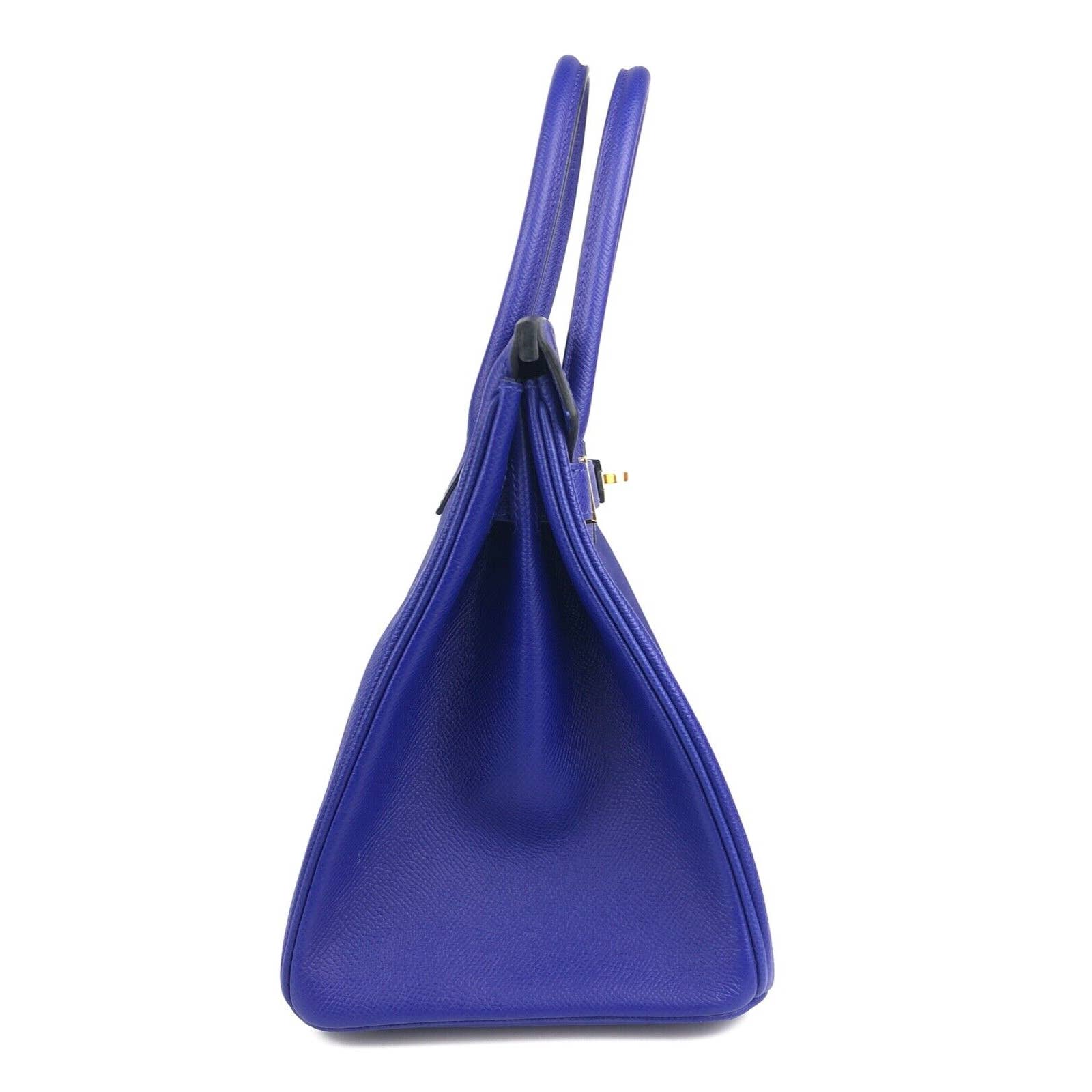 HERMES Birkin 30 Hand Bag Epsom Jaune d'or Blue Electrique Purse 90179994