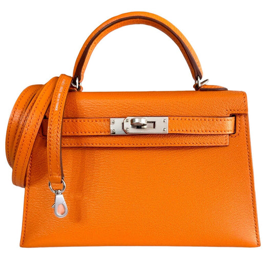 Hermes Kelly Mini 20 Verso Orange & Sanguine Chèvre Leather Palladium Hardware