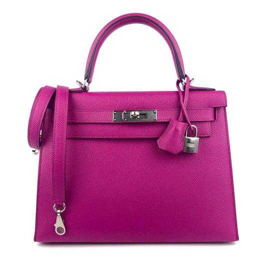 Hermes Kelly 28 Sellier Rose Pourpre Pink Purple Epso Palladium Hardware