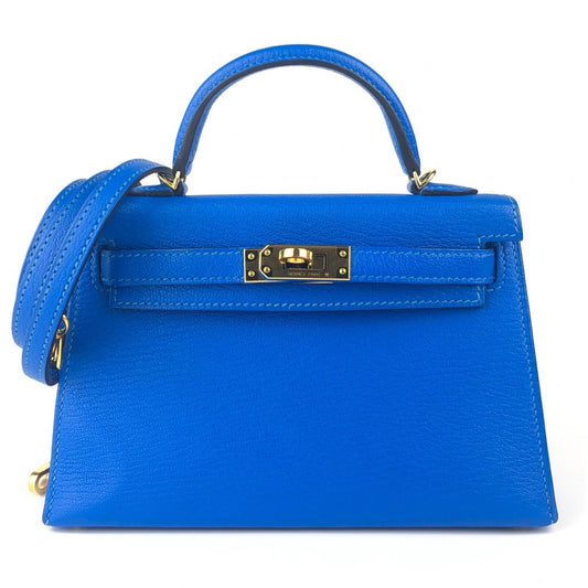 Hermes Kelly Mini 20 blue hydra Chèvre Leather Gold Hardware