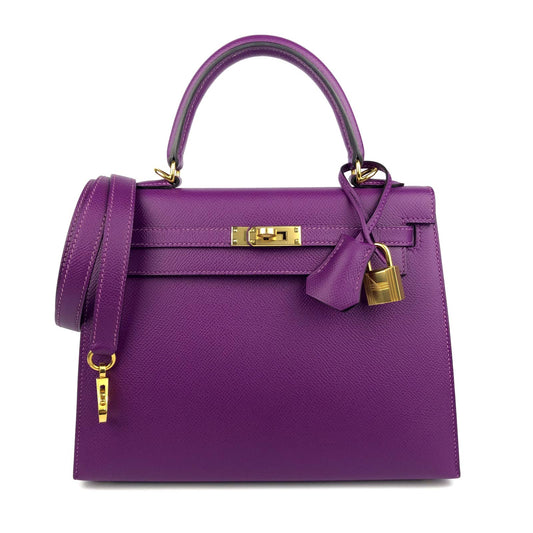 Hermes Kelly 25 Sellier Anemone Purple Epsom Leather Gold Hardware