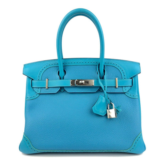 Hermes Birkin 30 Limited Turquoise Blue Ghillies Handbag Palladium Hardware