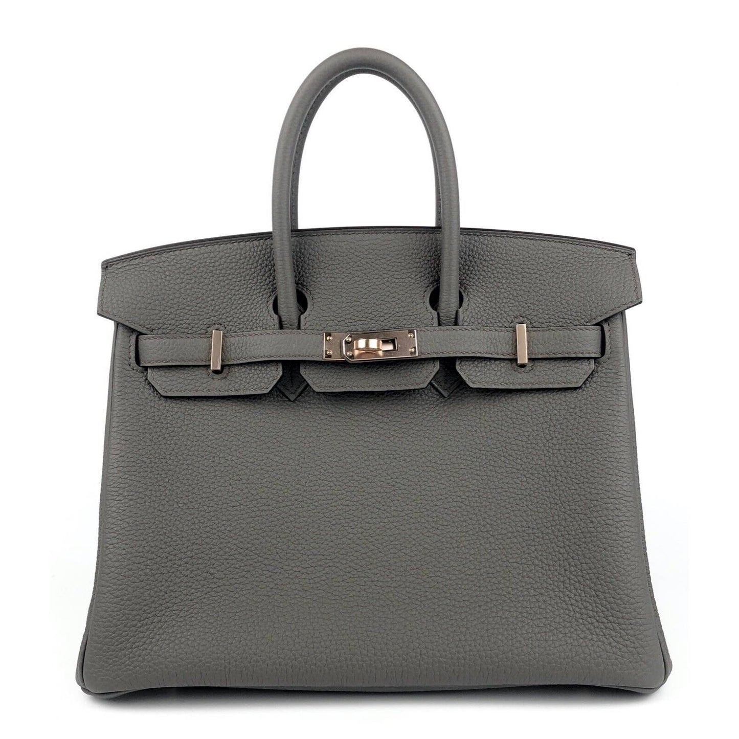 Hermes Birkin 25 Etain Gray Brown Grey Togo Leather Rose Gold Hardware Handbag