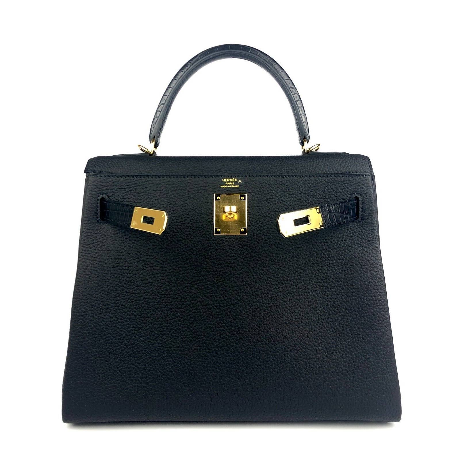 Hermes Kelly 28 Touch Black Leather and Matte Alligator