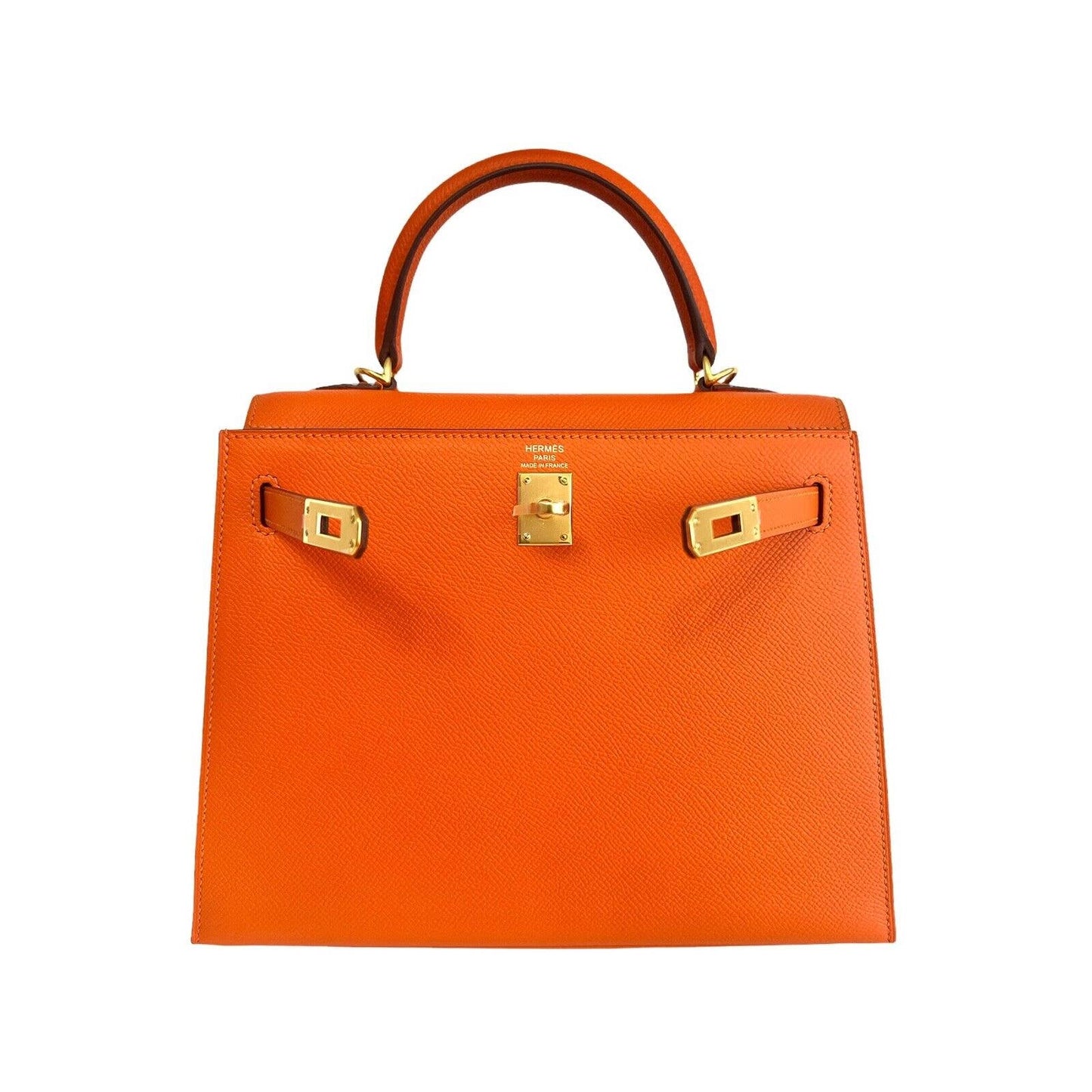 Hermes Kelly 25 Orange Sellier Epsom Leather Shoulder Bag Gold Hardware