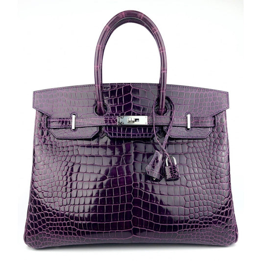 Hermes Birkin 35 Raisin Purple Shiny Porosus Crocodile Palladium Hardware