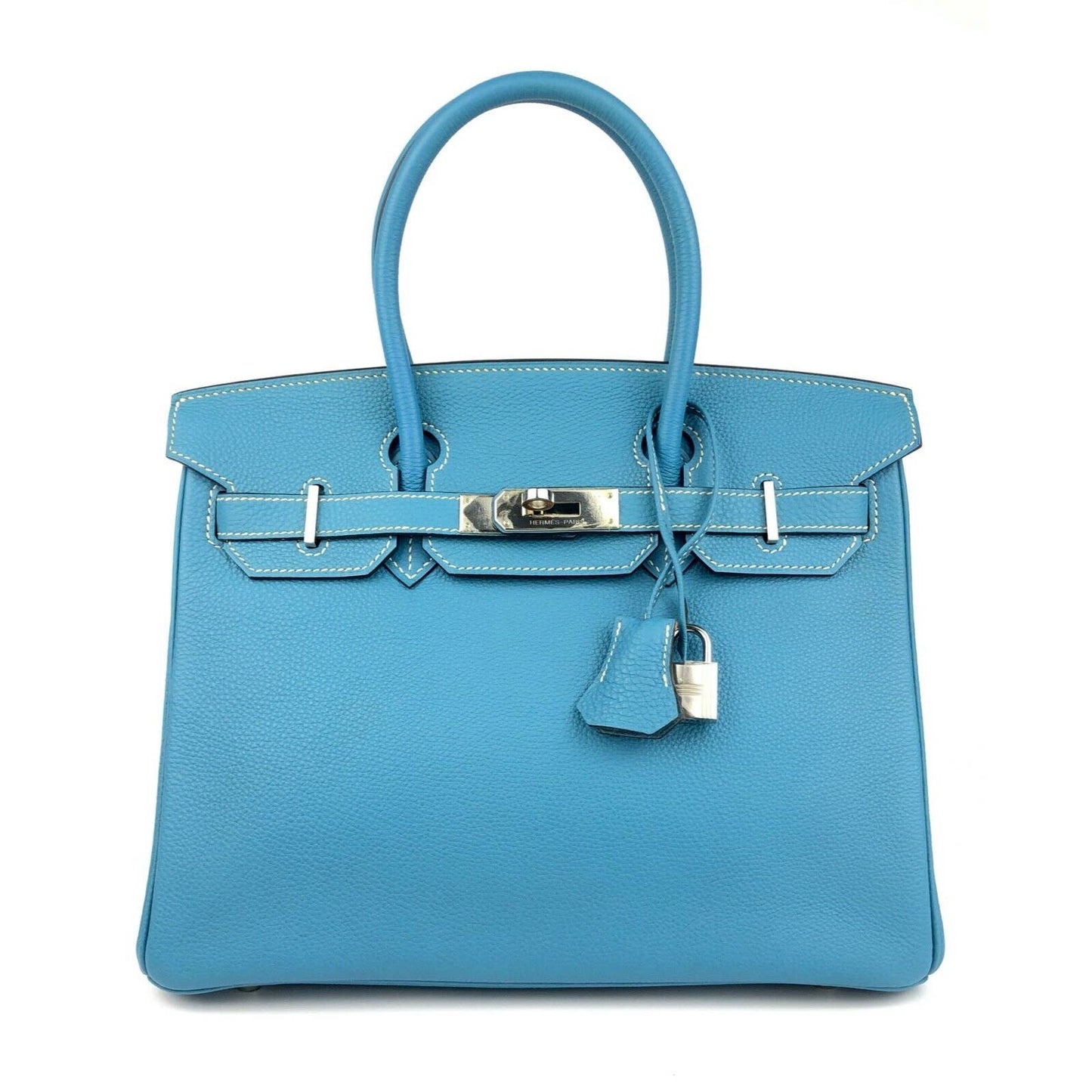 Hermes Birkin 30 Blue Jean Togo Leather Palladium Hardware Handbag Bag