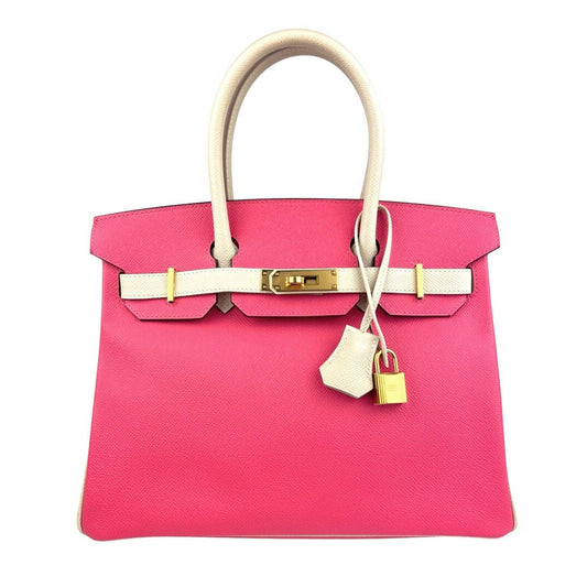 Hermes Birkin 30 Special Order Pink Rose Azalee Craie Beige White Gold Hardware