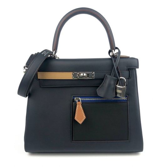 Hermes Kelly 25 Colormatic Blue Black Chai Gold Leather Palladium Hardware