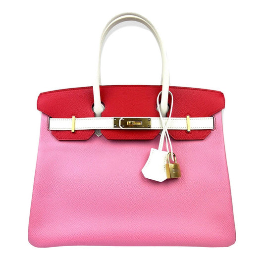 Hermes Birkin 30 Special Order Bubblegum Pink White Rouge Casaque Red Gold HWR