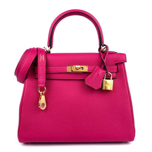 HERMES KELLY 25 FRAMBOISE PINK TOGO LEATHER GOLD HARDWARE 2020