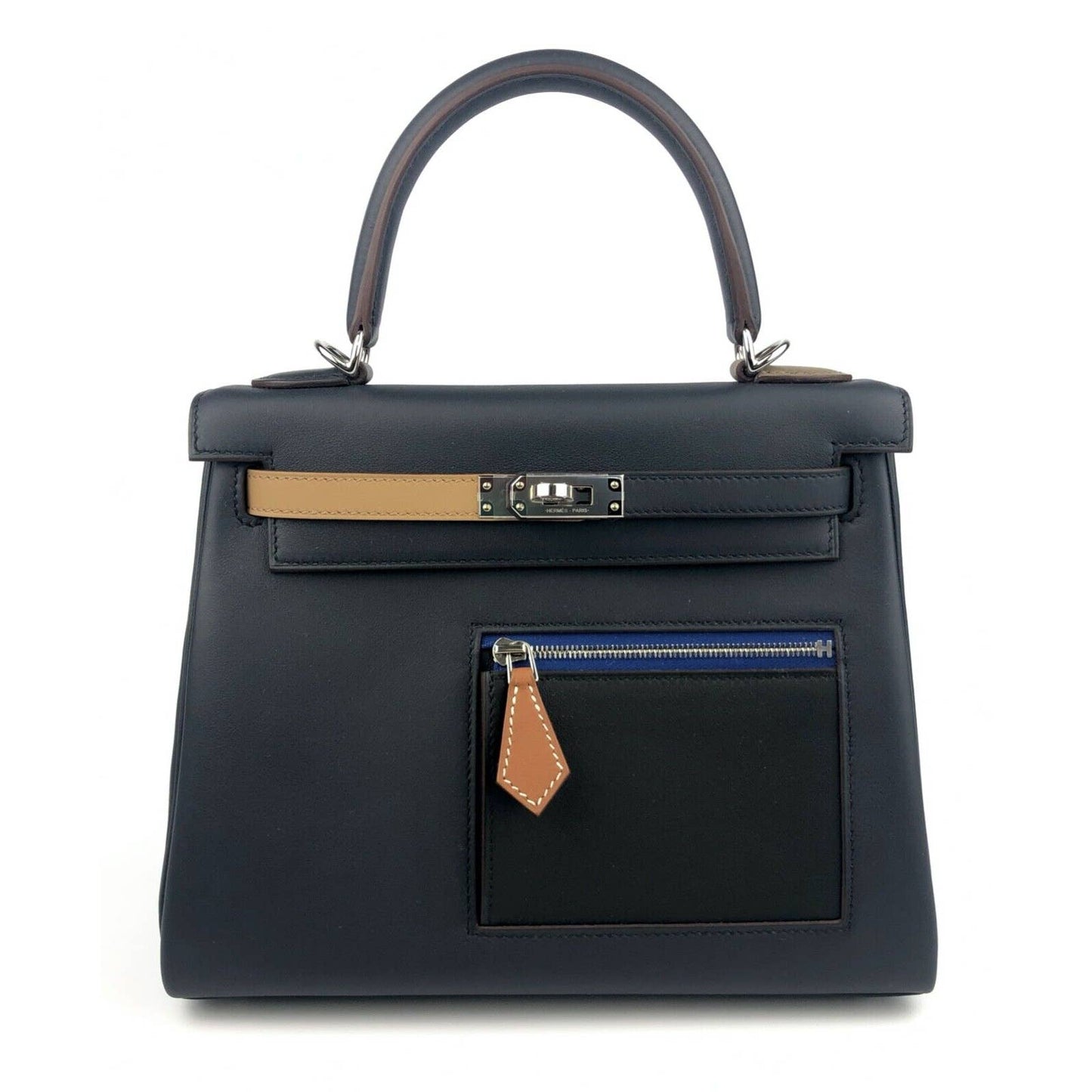 Hermes Kelly 25 Colormatic Blue Black Chai Gold Leather Palladium Hardware