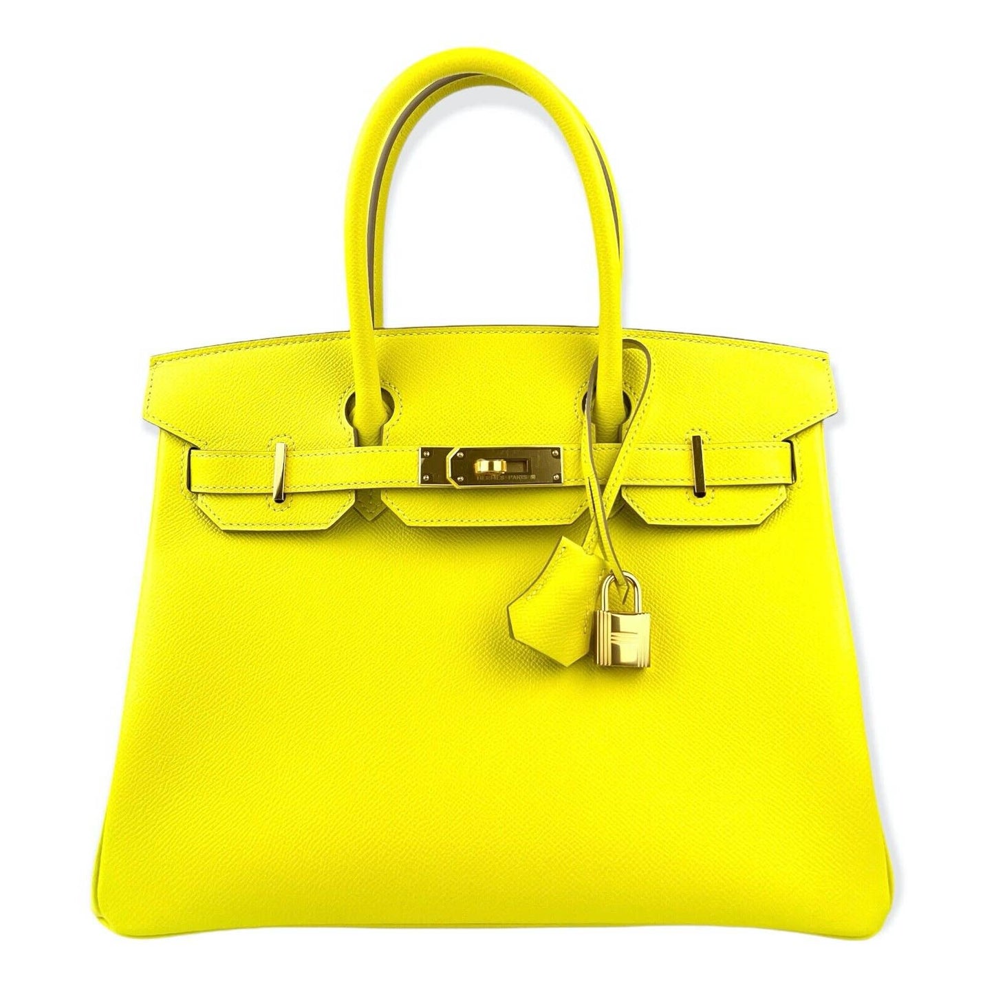 Hermes Birkin 30 Lime Yellow Epsom Leather Gold Hardware Bag Handbag