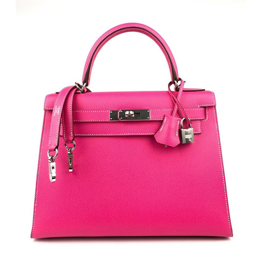 Hermes Kelly 28 Sellier Rose Tyrien Pink Epsom Leather Palladium Shoulder Bag