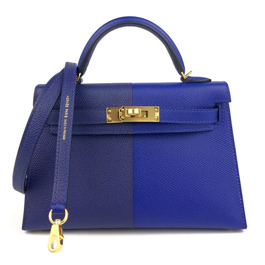 Hermes Kelly Mini 20 Bag Tricolor Blue Electric Blue Encre Gold Epsom 2022