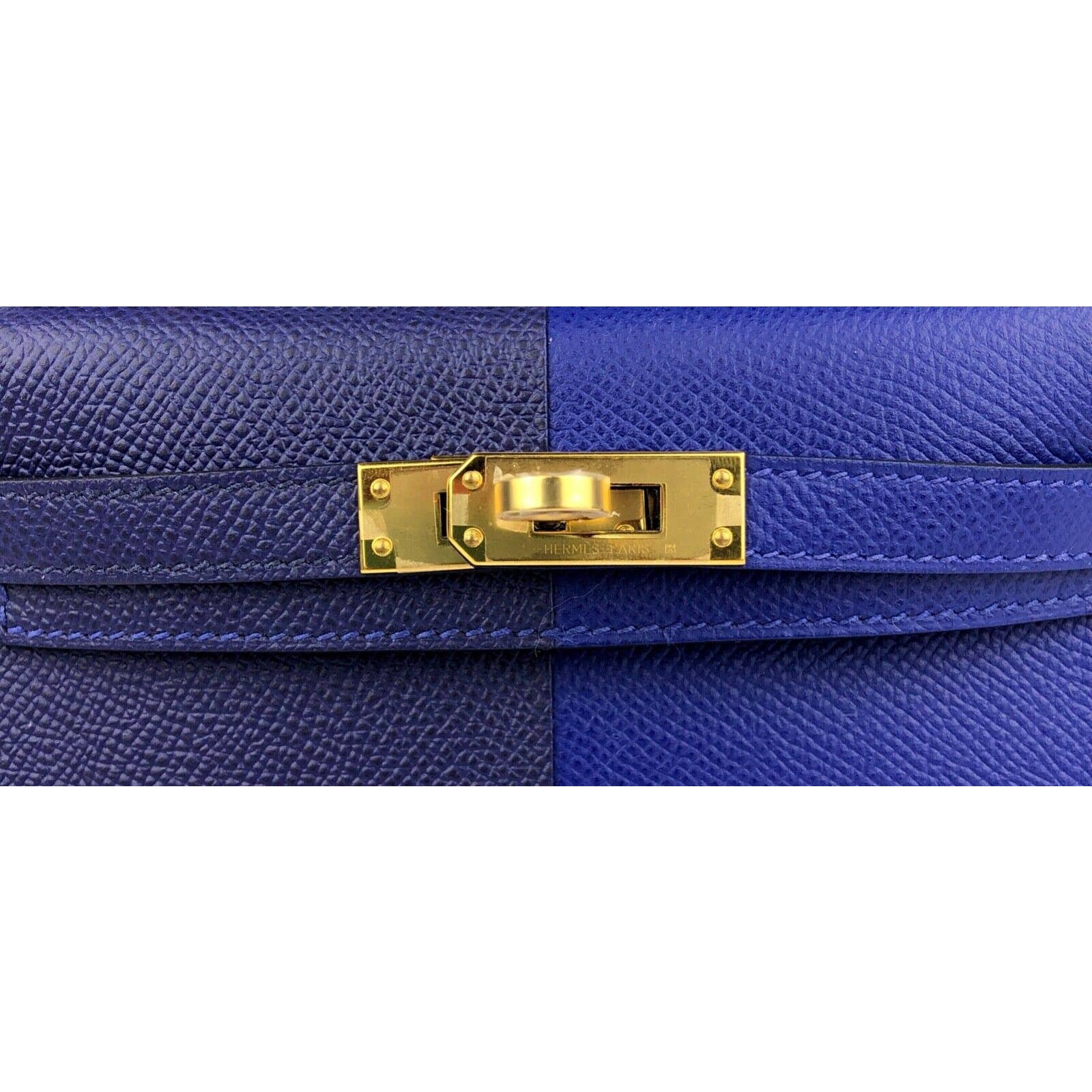 Hermes Kelly Mini 20 Bag Tricolor Blue Electric Blue Encre Gold Epsom New  2021